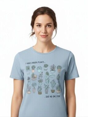 Zoe + Live Light Blue Plant Graphic Tee - 'I Have Enough Plants..Said Noone Ever